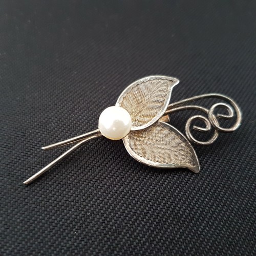 Brosche blatt perle - brosche,